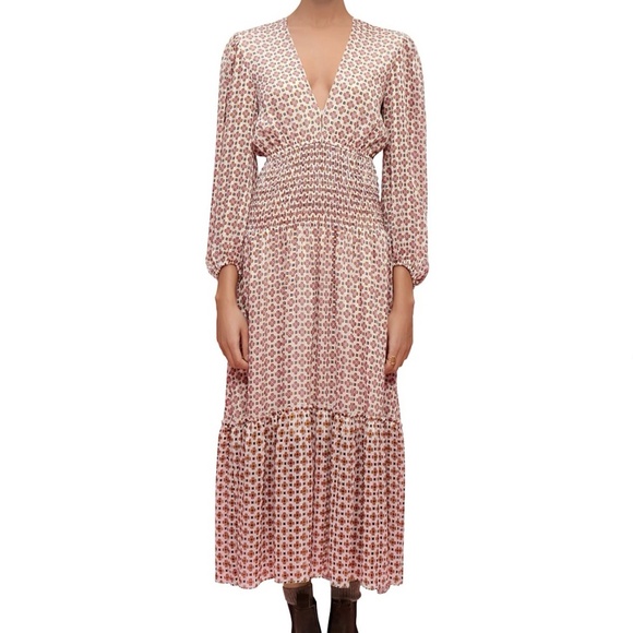 Women's Geometric Print Cinched Waist Maxi Dress Size 38 (US 6) - Picture 2 of 13